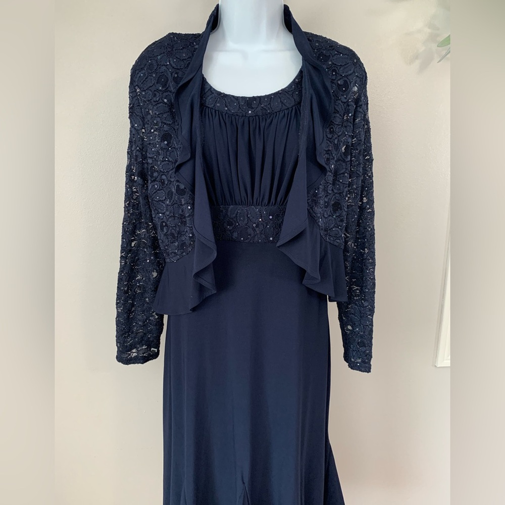 R&M Richards Navy Dress with Sequin Detail